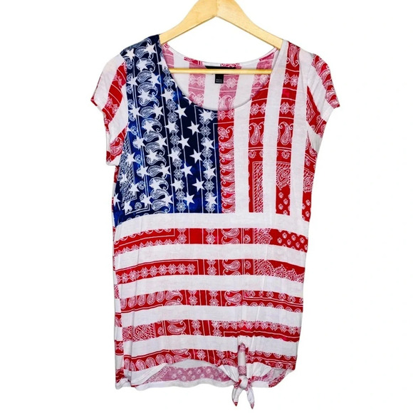 Rock & Republic Tops - Rock & Republic Patchwork Paisley Stars And Stripes Top Size Small America USA
